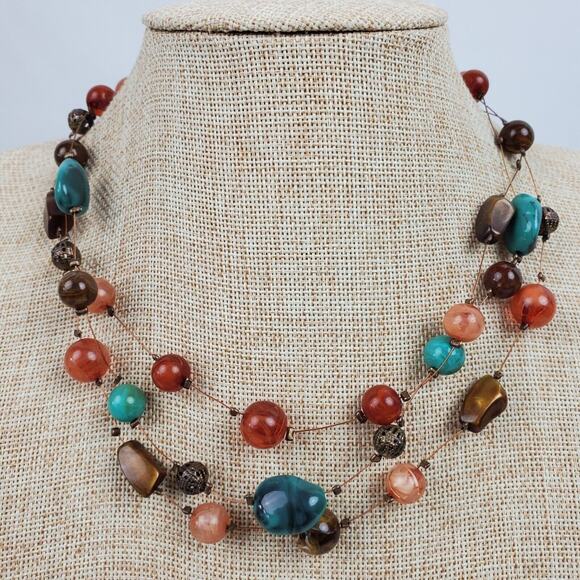 Vintage Hippie Style Beaded Necklace on Chain 18 Inch Multi Strand Draping - Picture 1 of 4